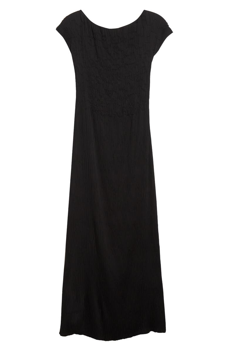 Lafayette 148 New York Smocked Plissé Cap Sleeve Dress, Alternate, color, Black