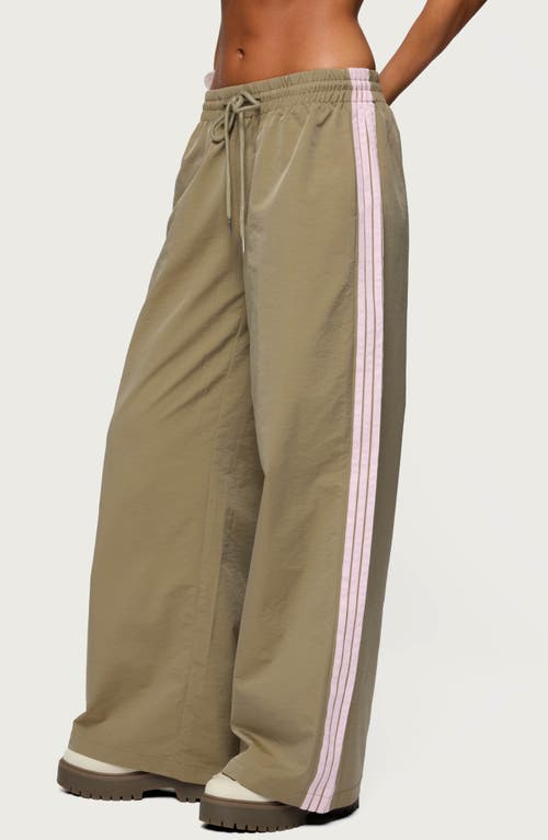 Edikted Annabella Low Rise Nylon Track Pants In Green