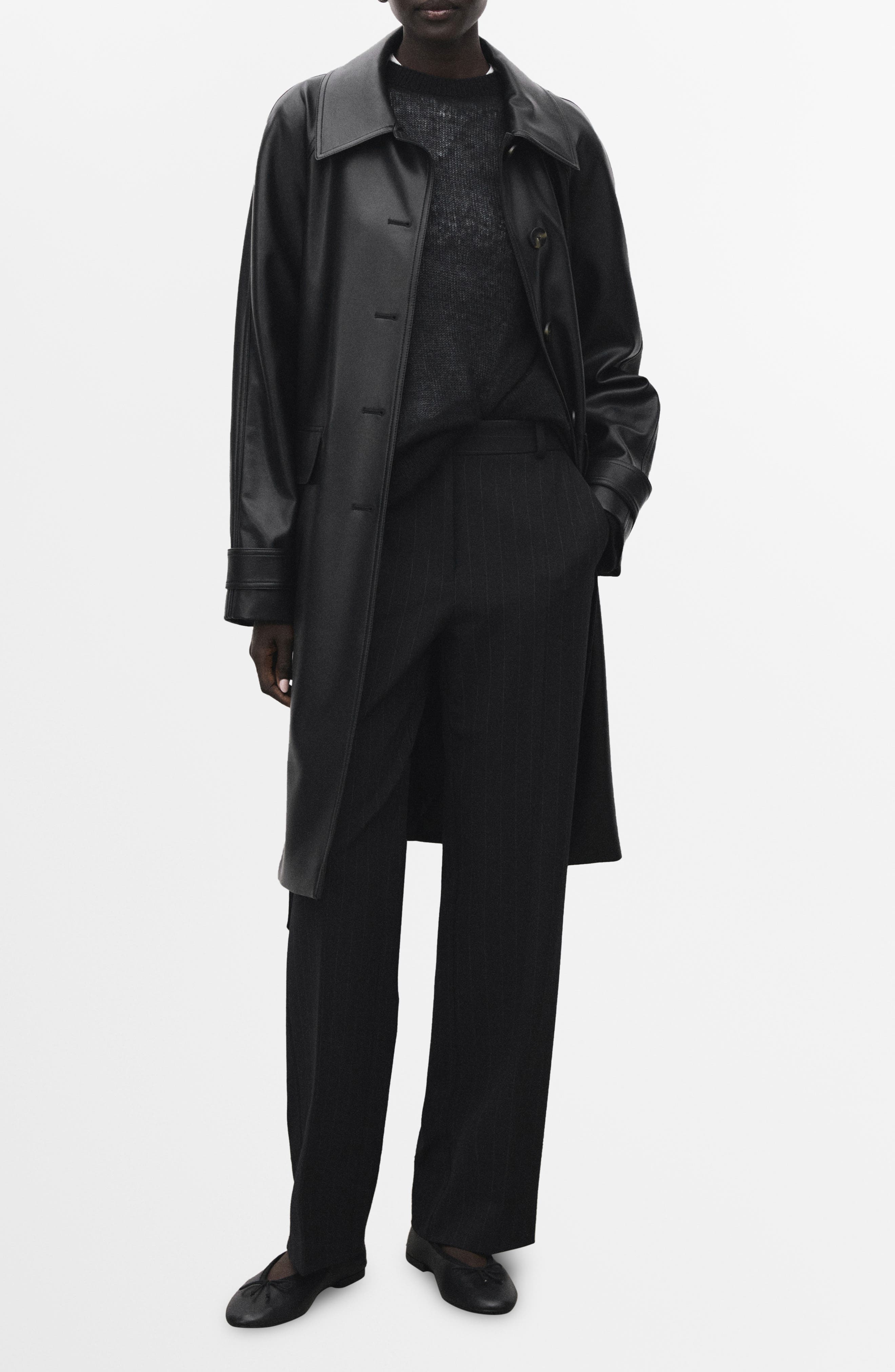 MANGO Longline Faux Leather Coat