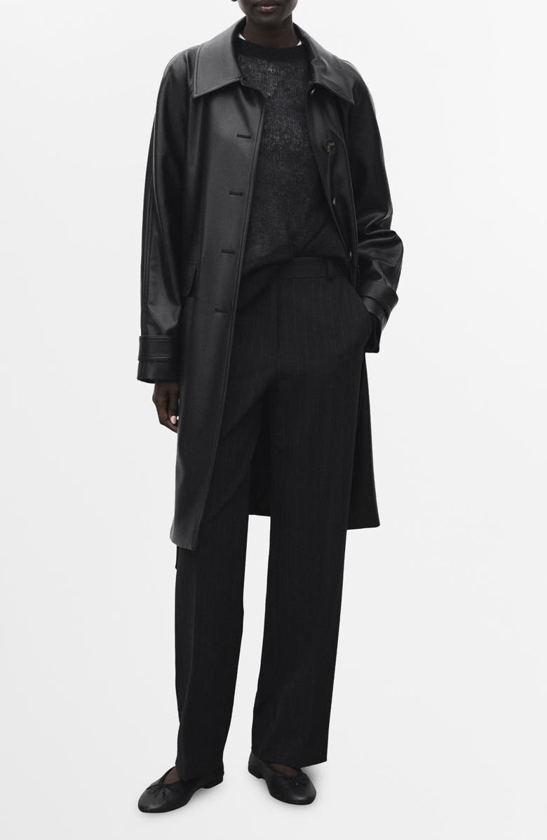 MANGO Longline Faux Leather Coat, Main, color, Black