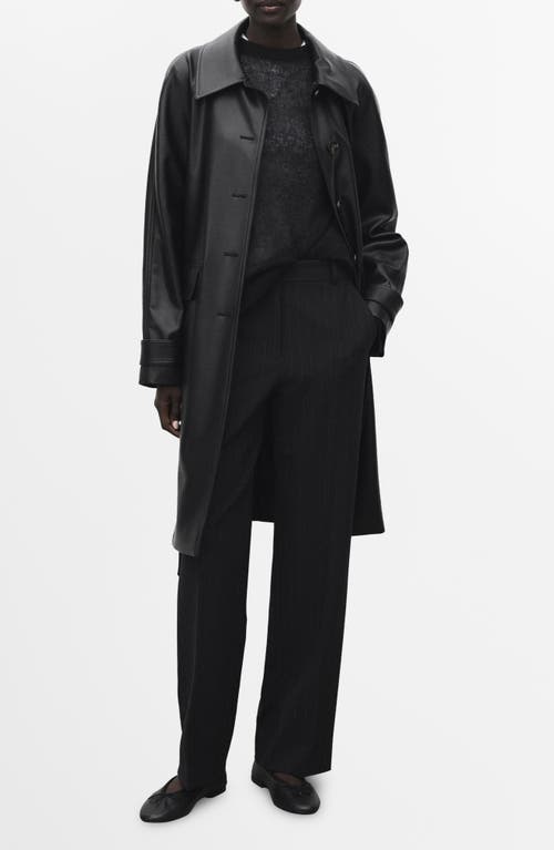 Mango Longline Faux Leather Coat In Black