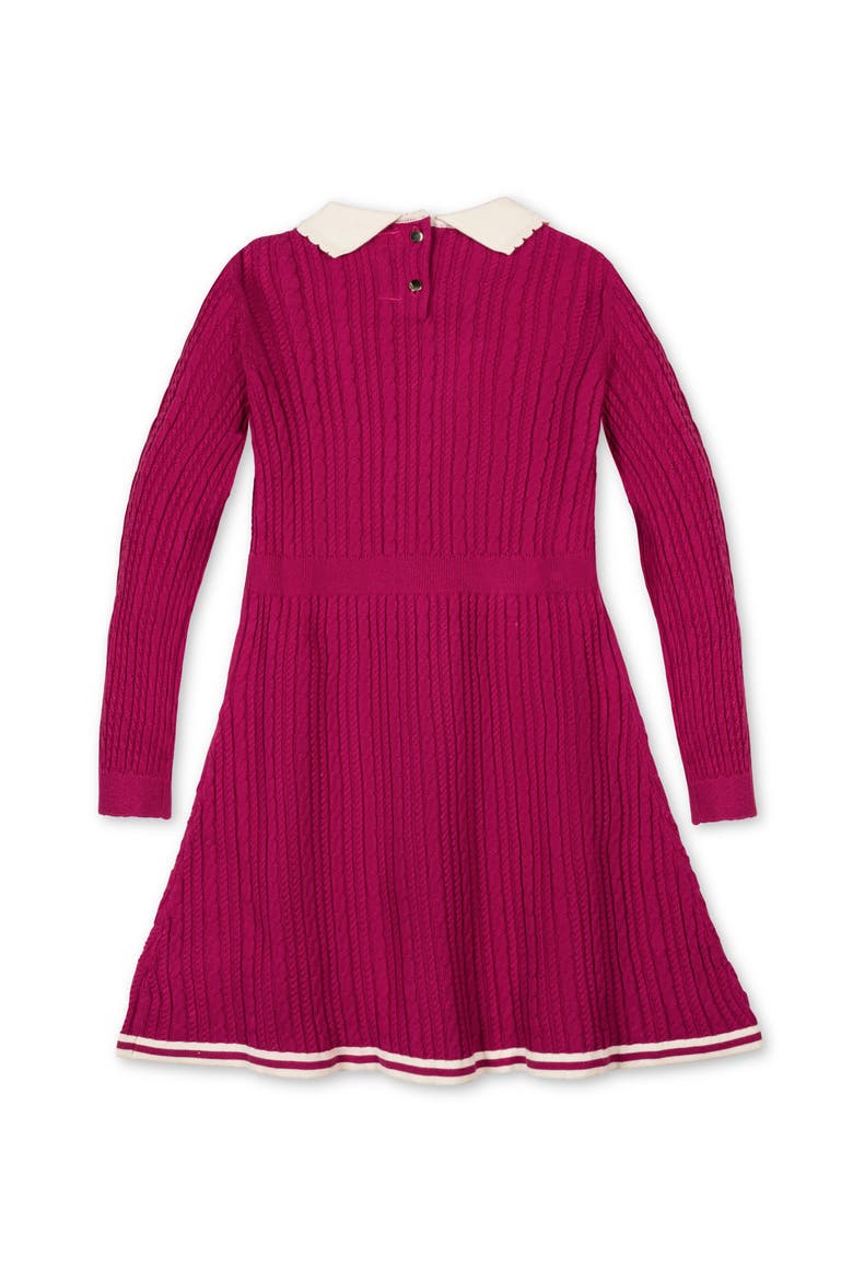 Kids' Organic Collared French Cable Sweater Dress, Alternate, color, Vivid Pink