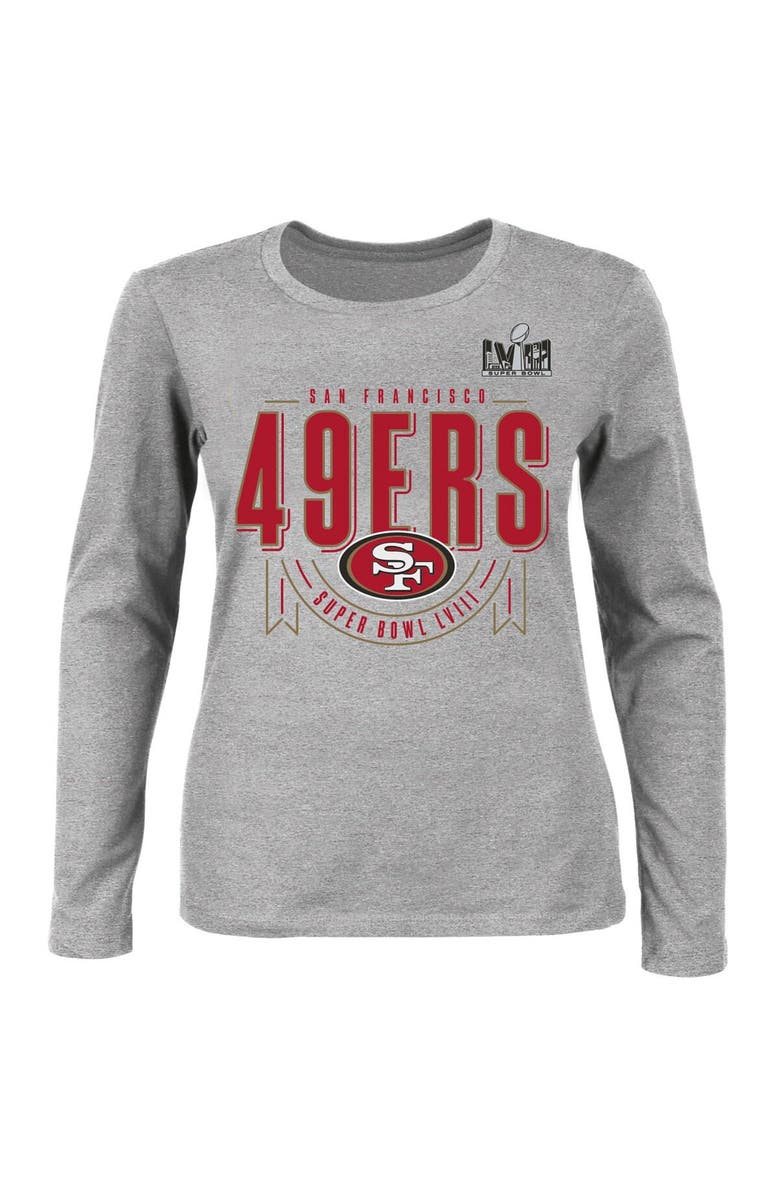 FANATICS Women's Fanatics Branded  Heather Gray San Francisco 49ers Super Bowl LVIII Plus Size Quick Pass Long Sleeve T-Shirt, Alternate, color, 