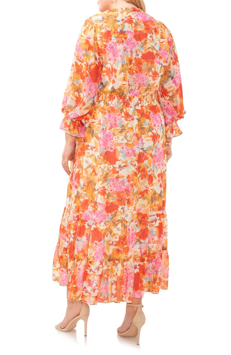 Vince Camuto Floral Smocked Three Quarter Sleeve Maxi Dress, Alternate, color,