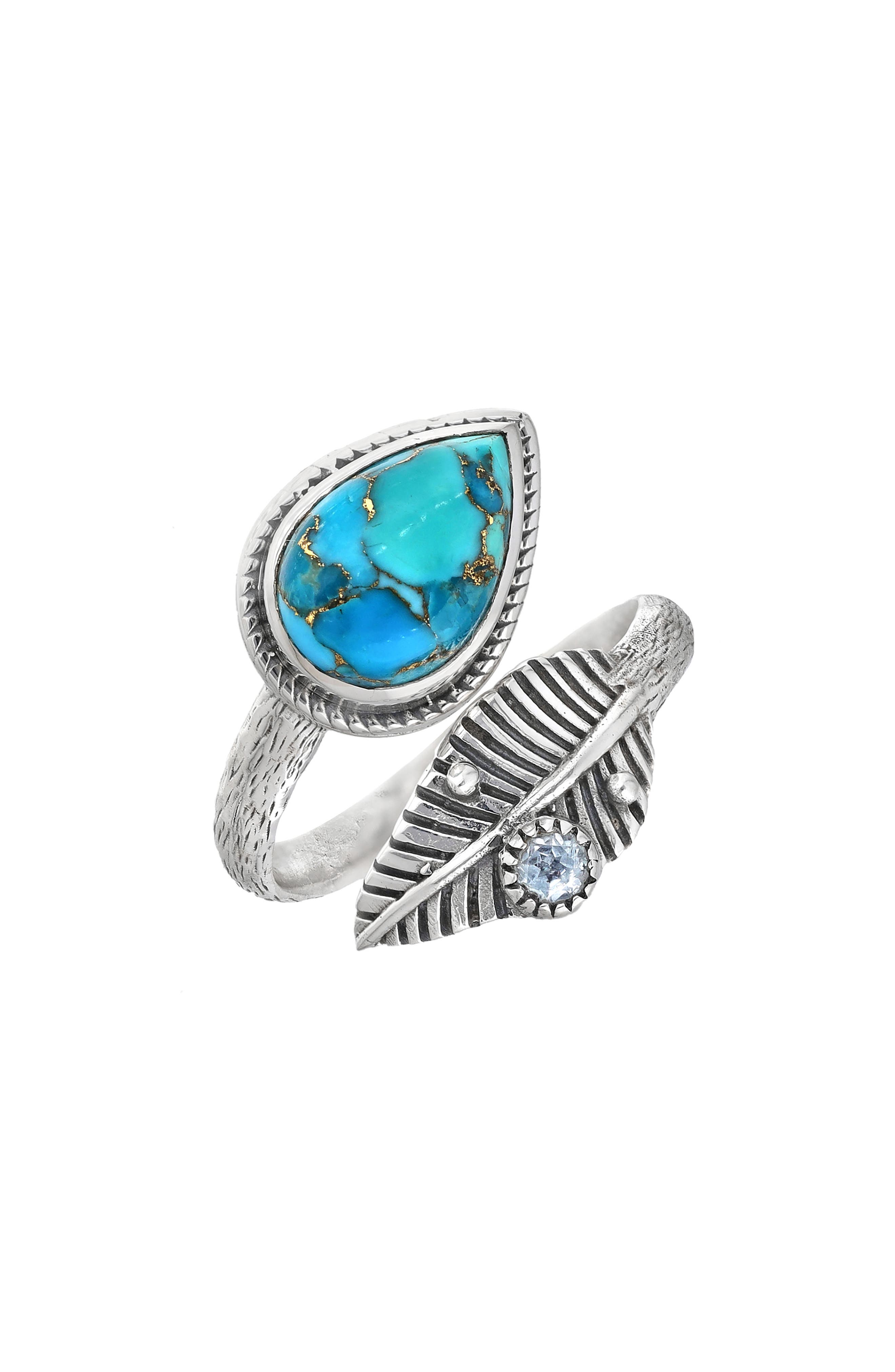 YS GEMS Turquoise Leaf Bypass Ring