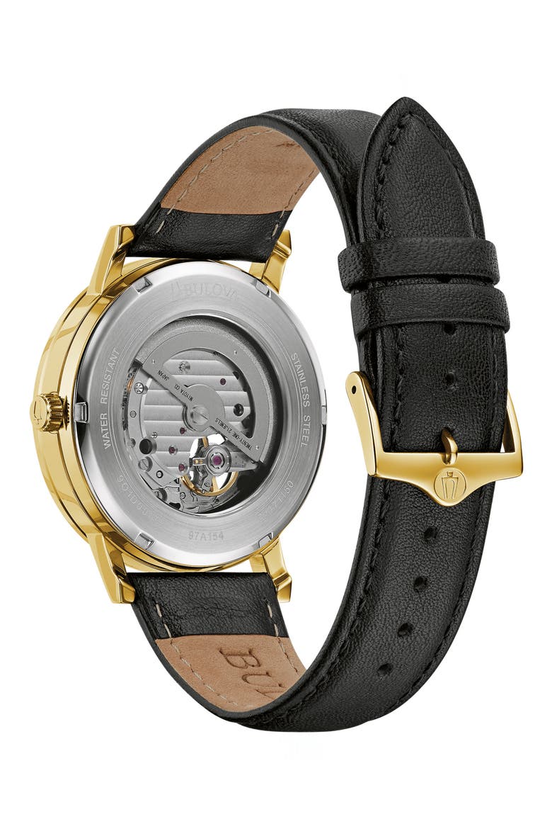 Automatic Leather Strap Watch, 42mm, Alternate, color, BLACK