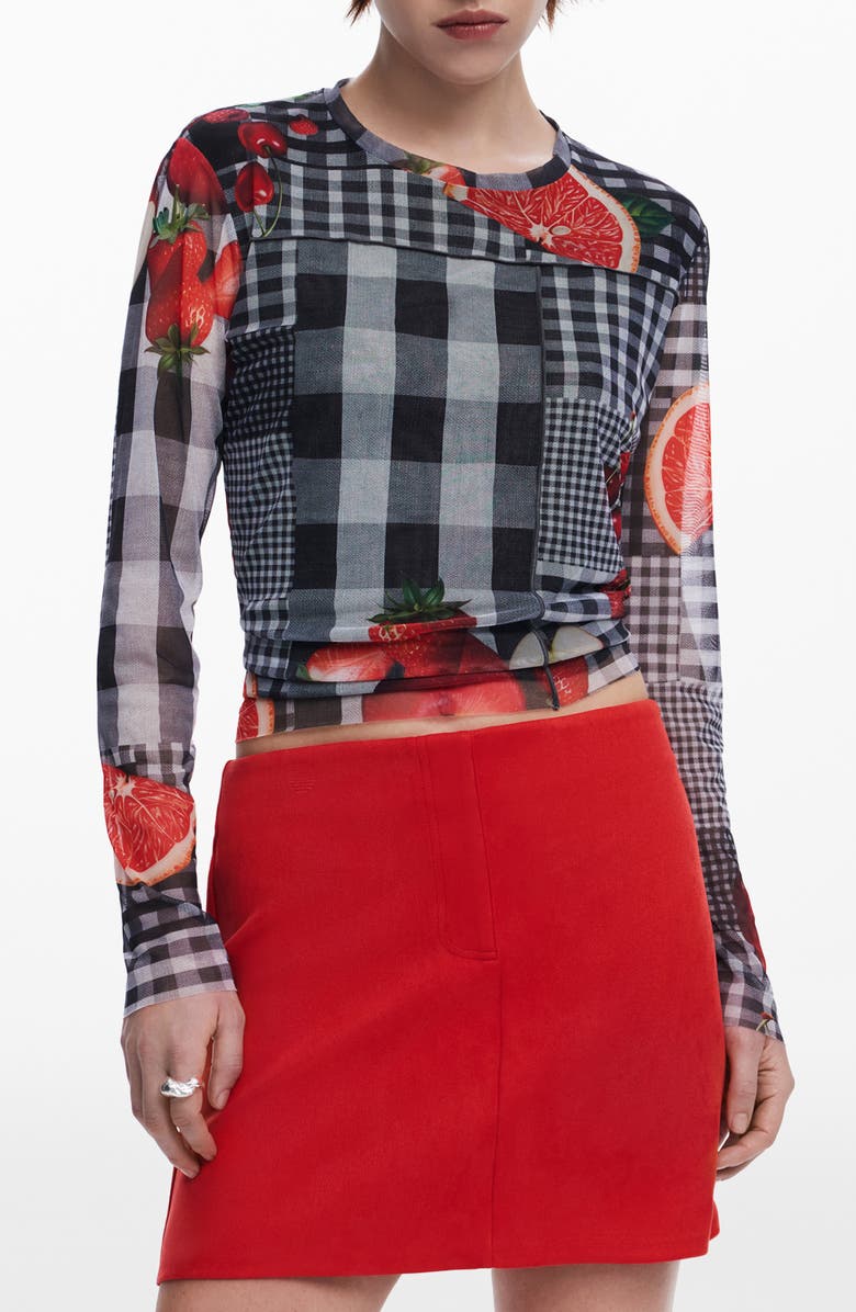 Desigual Print Long Sleeve T-Shirt, Main, color, Black