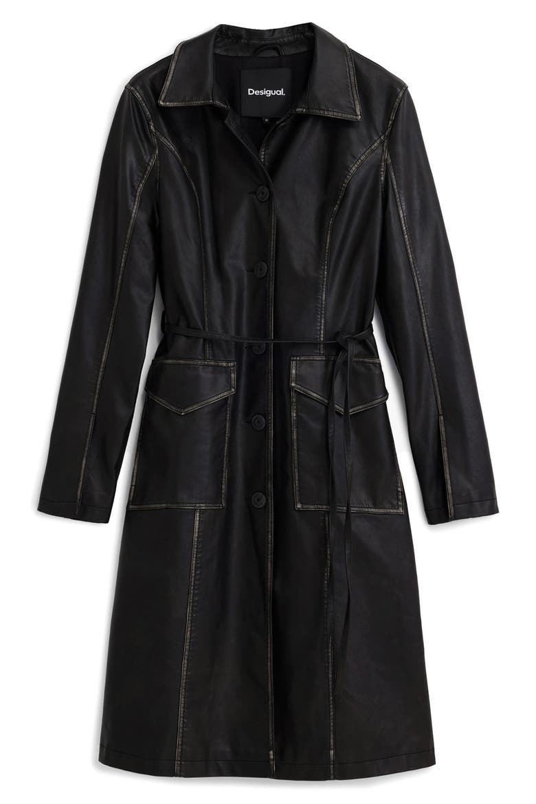 Faux Leather Coat, Alternate, color, BLACK