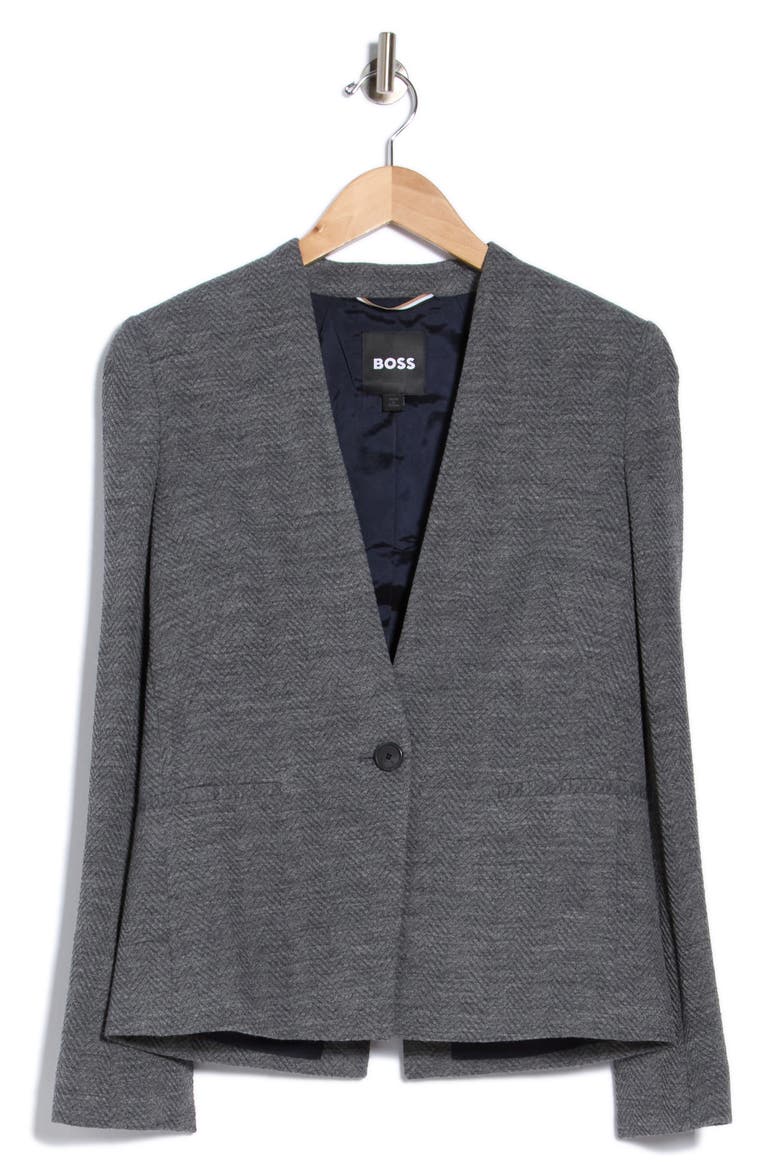 Jemma Collarless Herringbone Blazer, Alternate, color, GREY