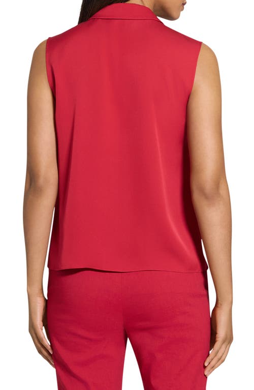Theory Sleeveless Button Front Silk Top In Cherry