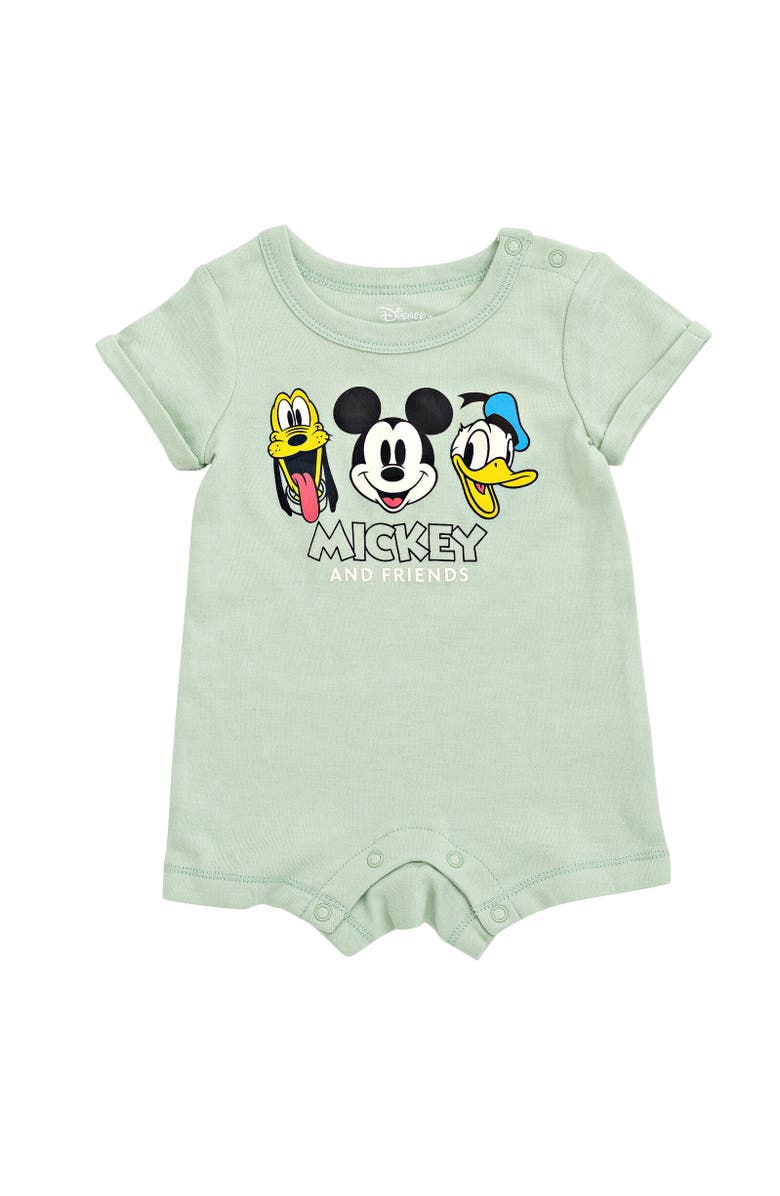 Disney Mickey Mouse 2-Piece Romper and Bucket Hat Set, Alternate, color, Mickey Friends Mint