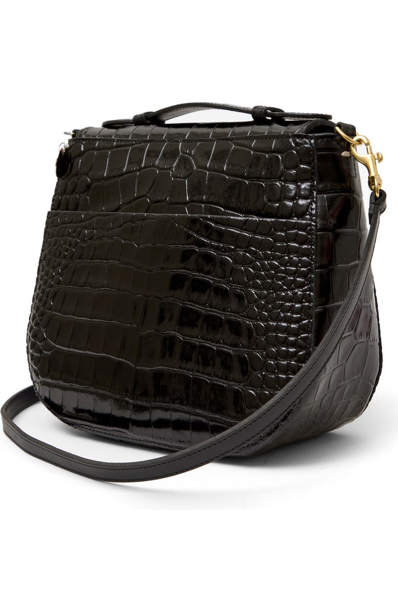 Clare V. Louis Croc Embossed Leather Crossbody Bag, Alternate, color, Black