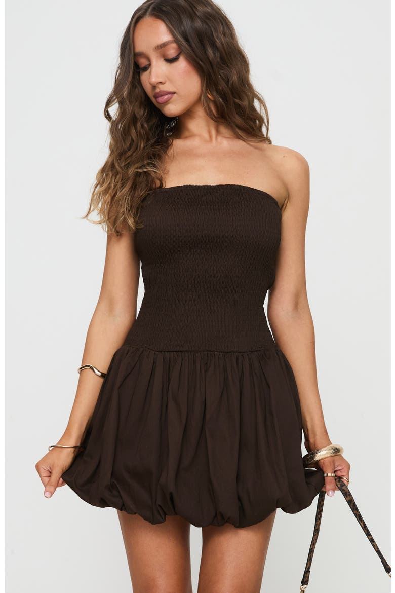 Bonjour Smocked Strapless Bubble Hem Minidress, Alternate, color, BROWN / BEIGE