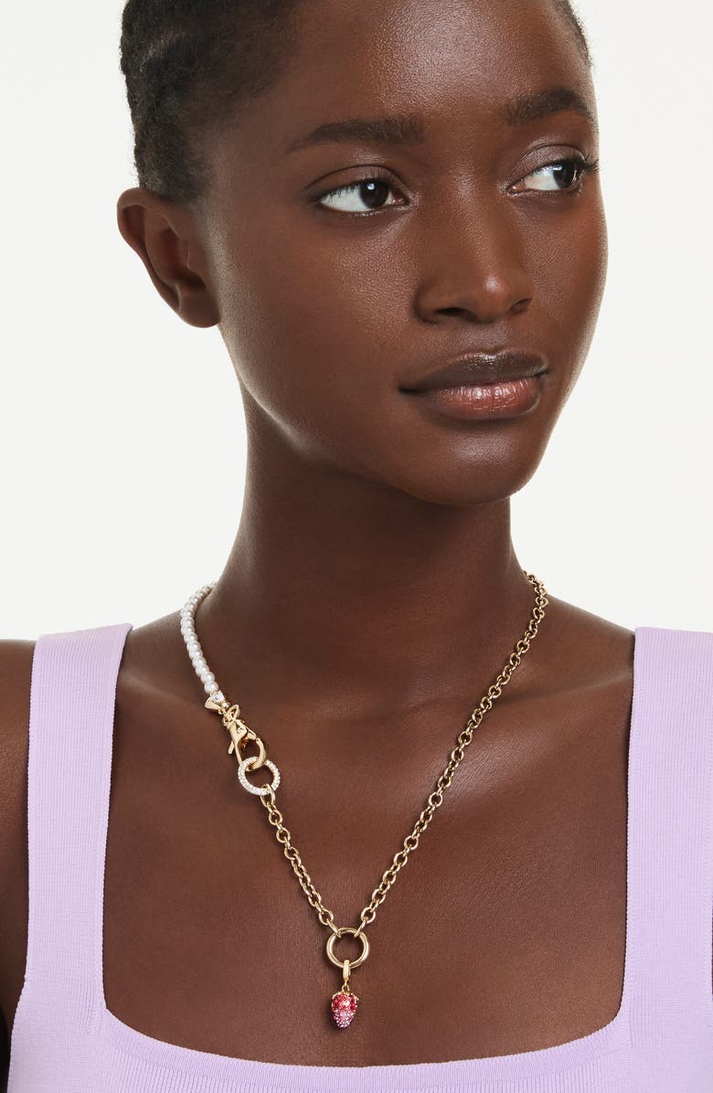 Swarovski Idyllia Crystal Strawberry Charm, Alternate, color, Red/ Gold