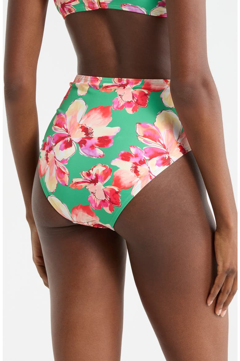 O-Ring High Waist Bikini Bottoms, Alternate, color, GREEN FLORAL