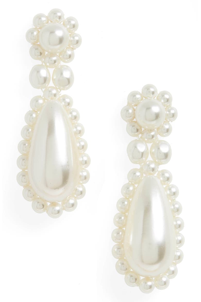 Imitation Pearl Drop Earrings, Main, color, PEARL