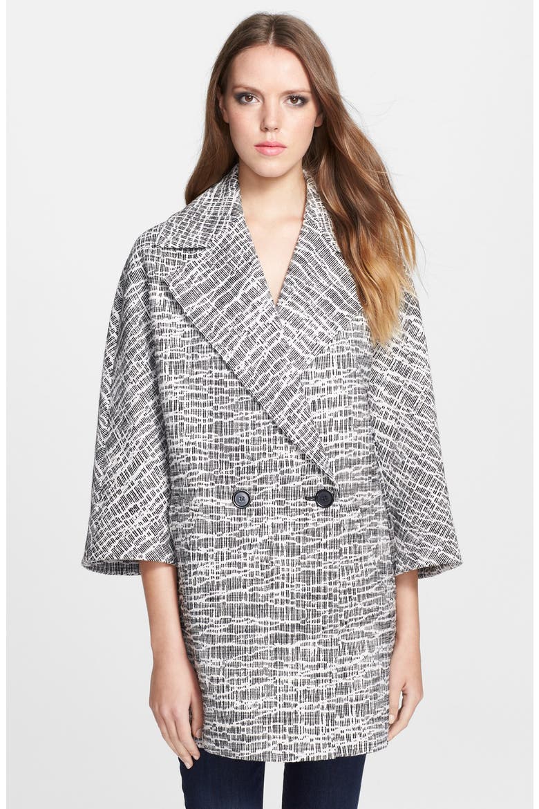 Ikat Jacquard Double Breasted Coat, Main, color, BLACK/ WHITE