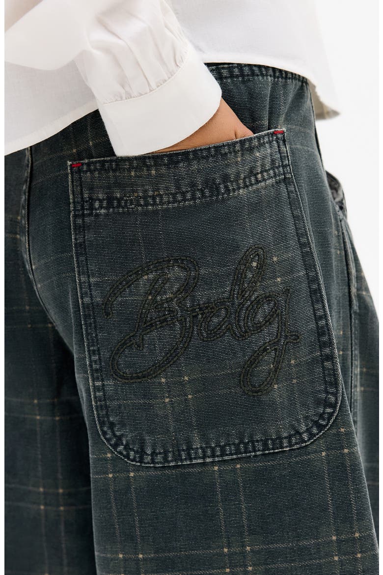 Jaya Check Low Rise Wide Leg Jeans, Alternate, color, GREEN