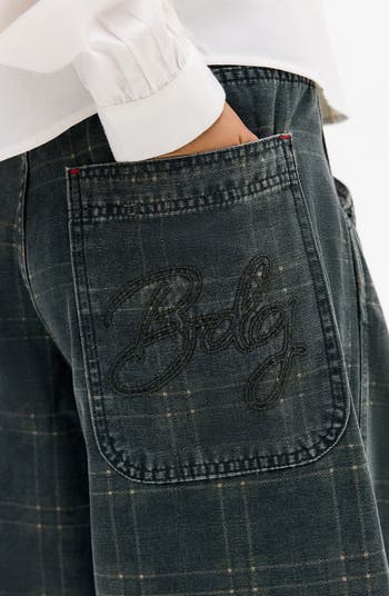 Jaya Check Low Rise Wide Leg Jeans