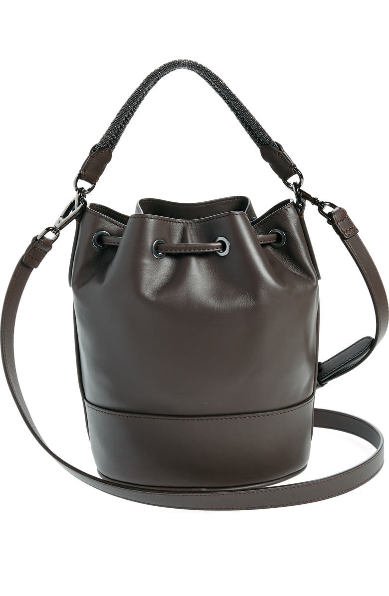 Brunello Cucinelli Monili Trim Leather Bucket Bag, Alternate, color,
