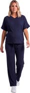 24seven Comfort Apparel Maternity Basic Ribbed Knit Dolman Sleeve V-Neck Top and Drawstring Wide Leg Pant Set