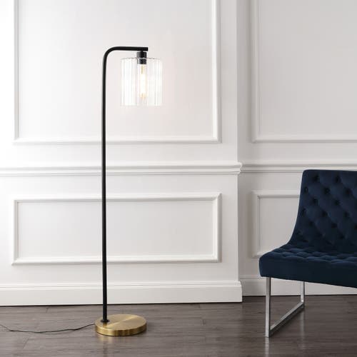 Jonathan Y Easton 60.75" Modern Minimalist Metal/ribbed Glass Led Floor Lamp, Brass Gold/black In Brass Gold/black