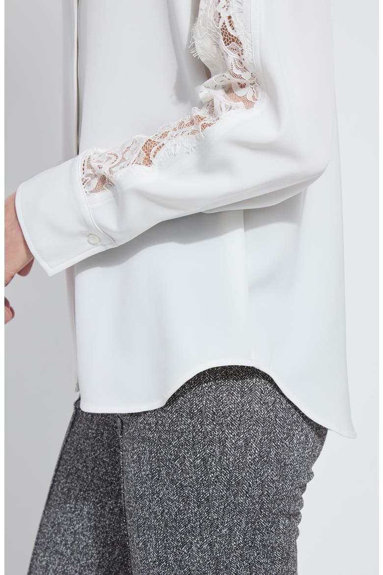 Natasha Lace Trim Button-Up Shirt, Alternate, color, ICE