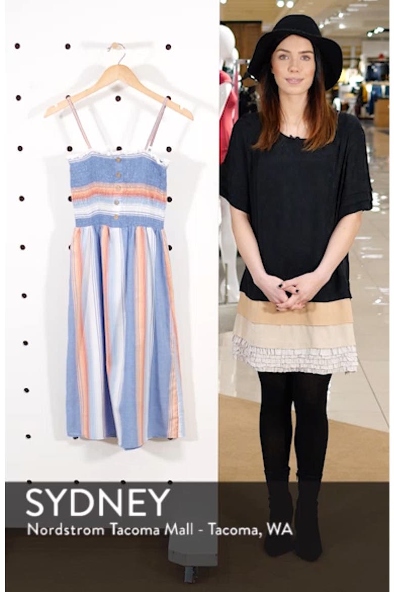Smocked Bodice Stripe Midi Dress video