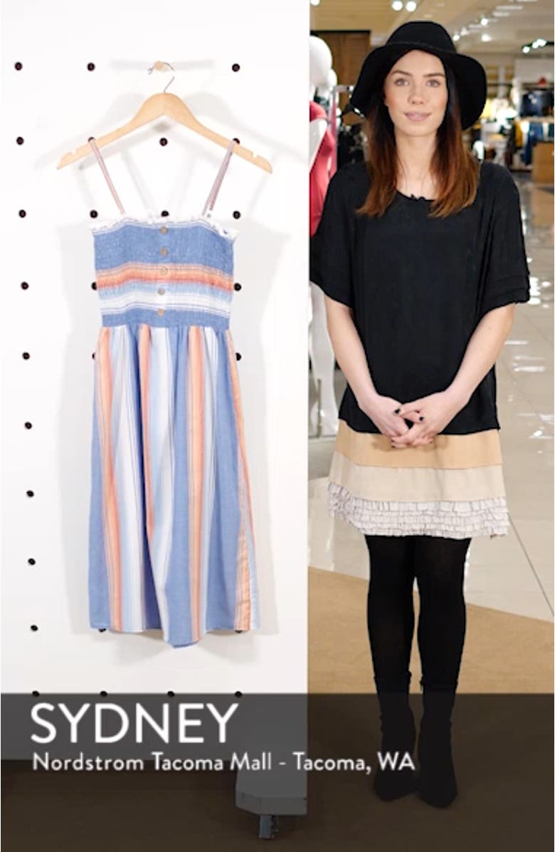 Smocked Bodice Stripe Midi Dress, sales video thumbnail