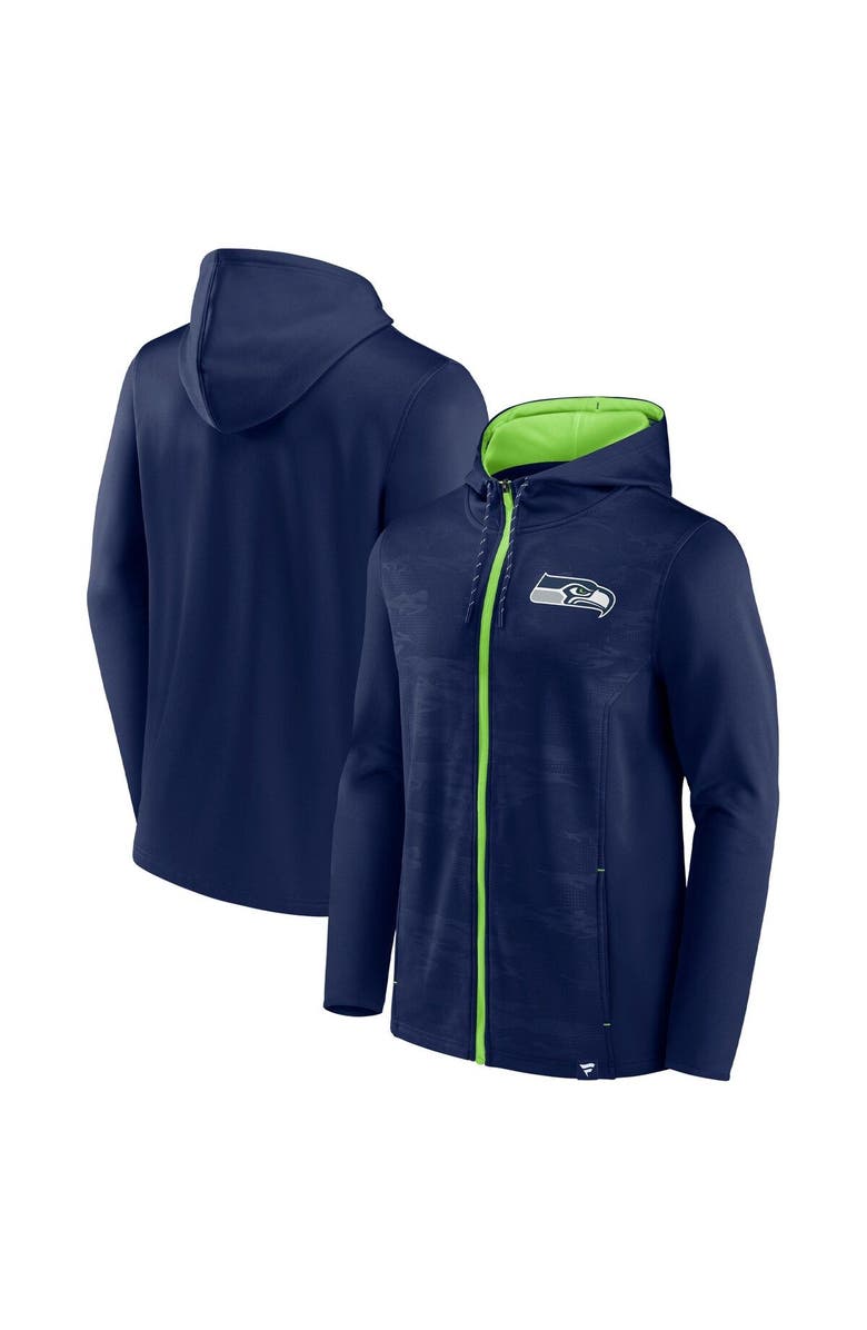 FANATICS Men's Fanatics Branded College Navy/Neon Green Seattle Seahawks Ball Carrier Full-Zip Hoodie, Main, color, 