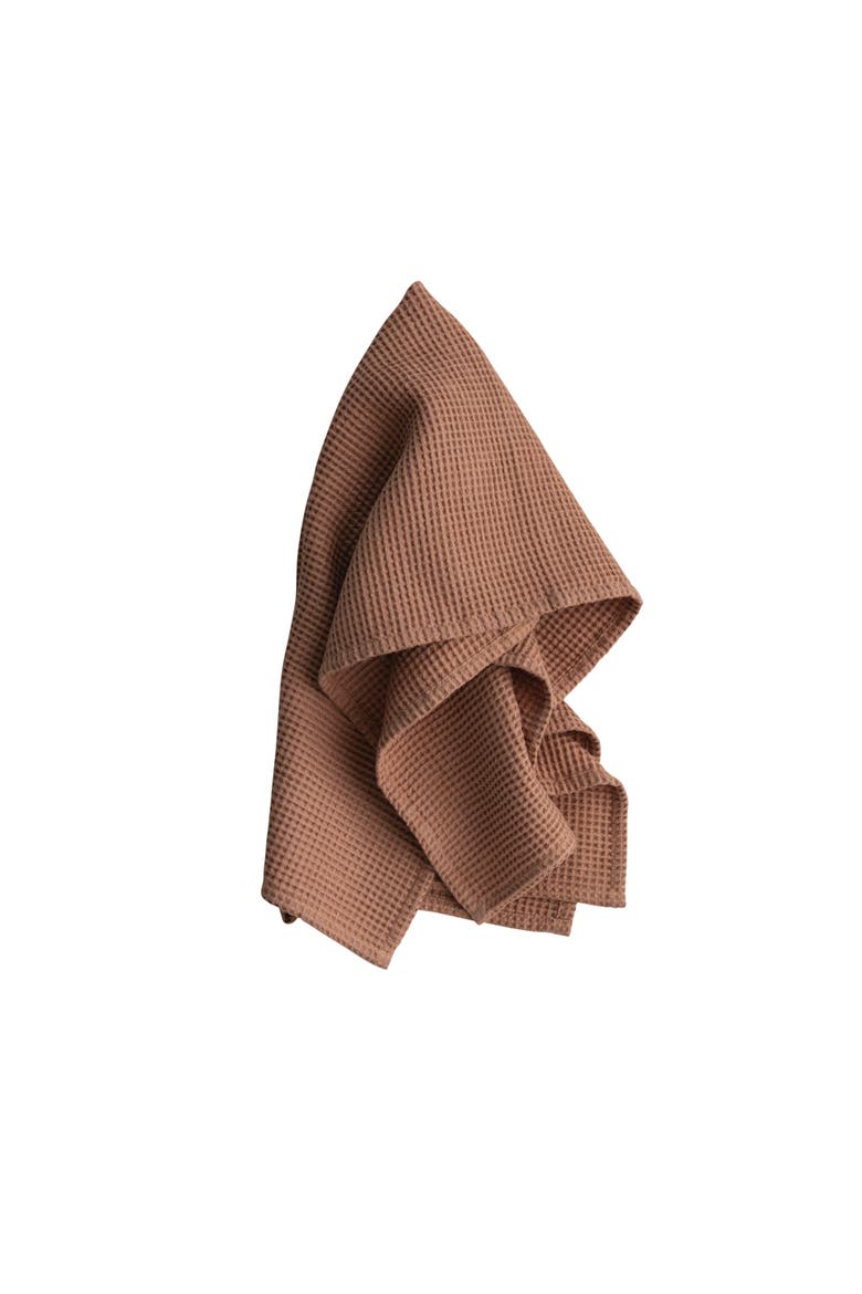 Oversized Woven Linen and Cotton Waffle Decorative Tea Towel with Loop for Dining and Kitchen, Terracotta, Alternate, color, Terracotta