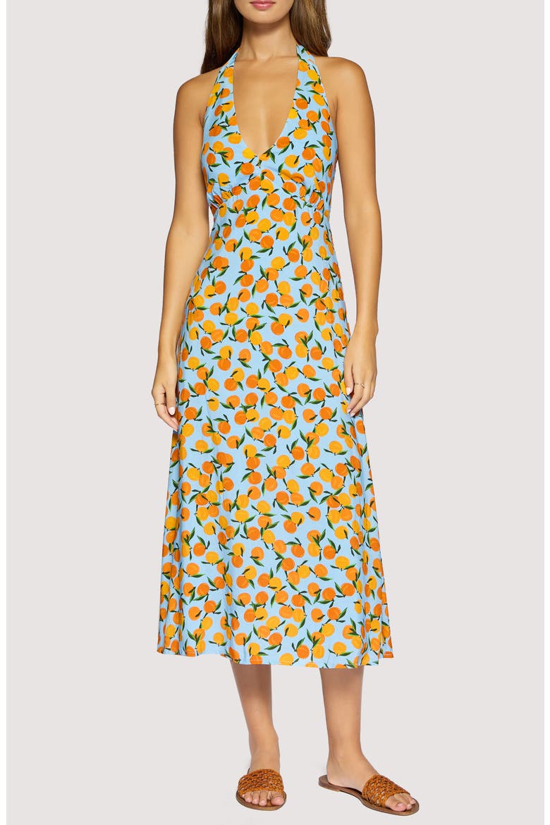 Citrus Soirée Halter Neck Dress, Main, color, BLUE ORANGE