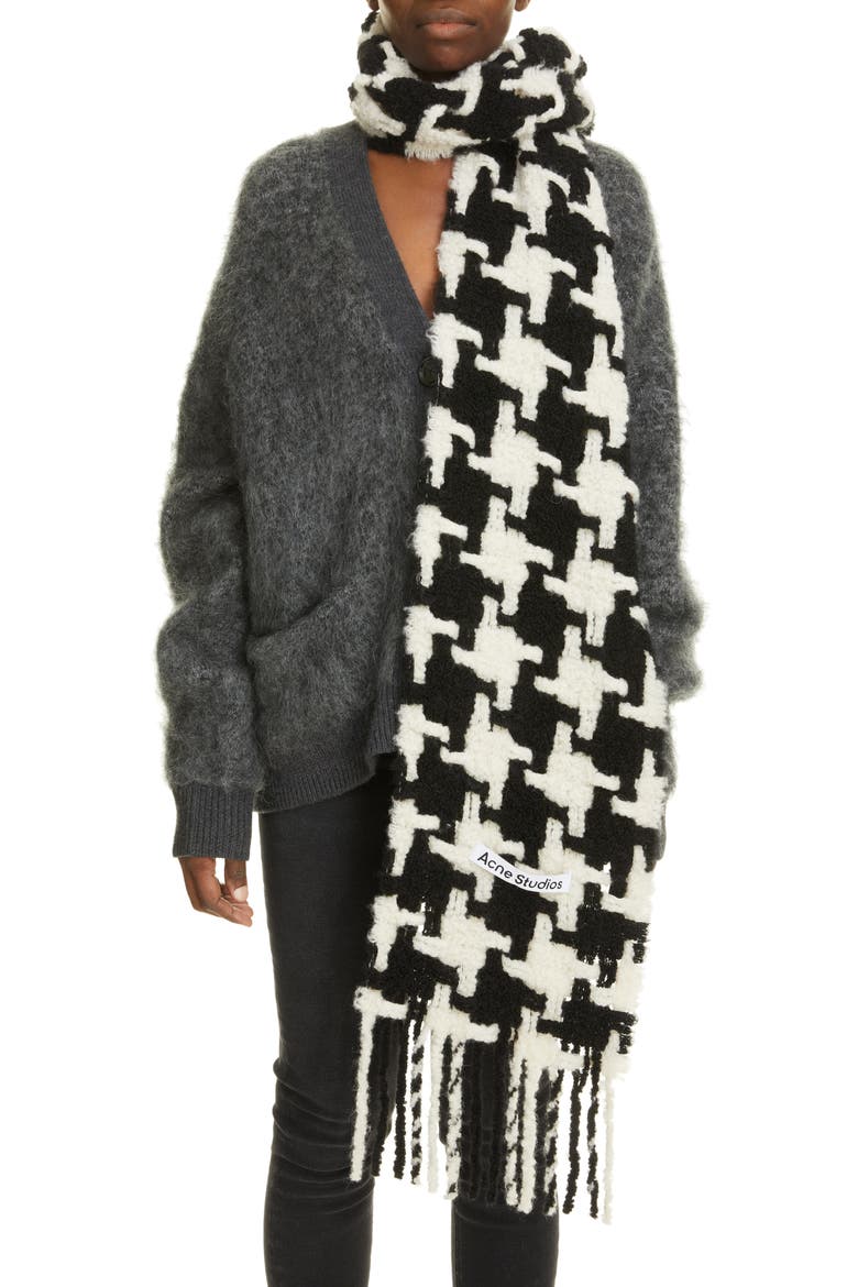 Houndstooth Check Alpaca Blend Scarf, Alternate, color, WHITE/ BLACK