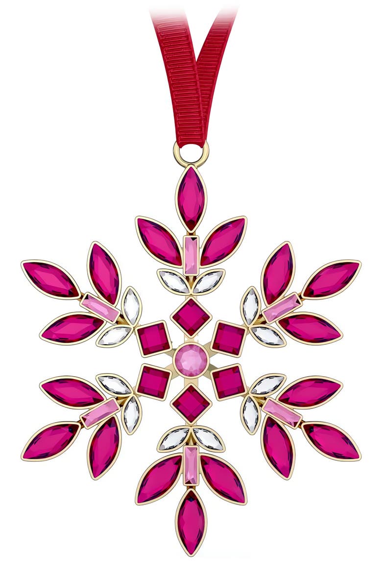 Gema Crystal Snowflake Holiday Ornament, Main, color, PINK