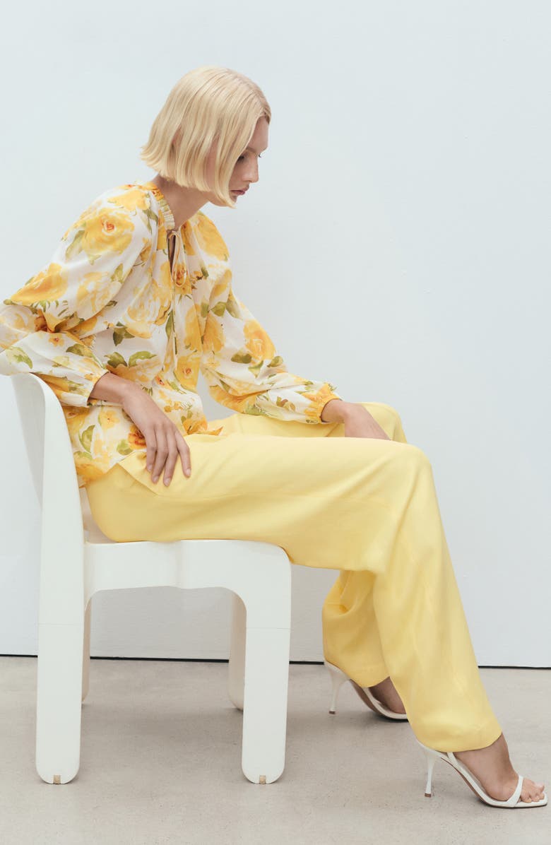 MANGO Floral Tie Neck Button-Up Top, Alternate, color, 