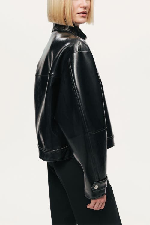 Nocturne Cropped Faux Leather Biker Jacket In Black