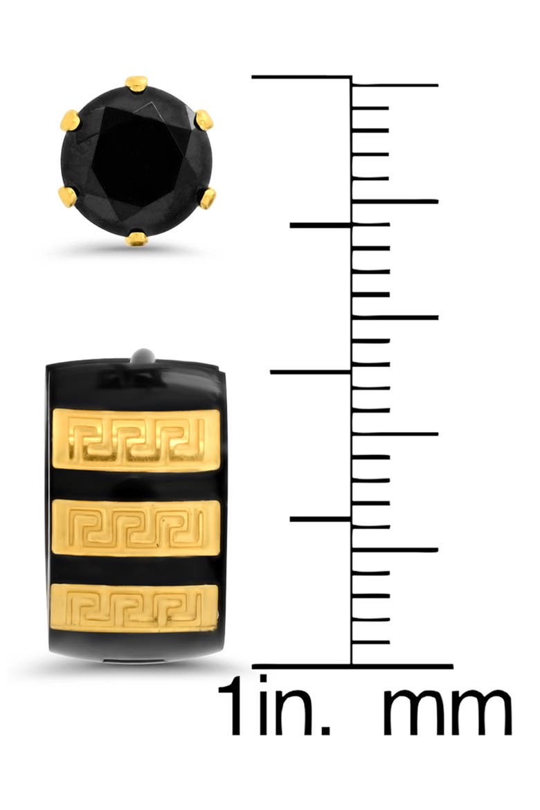 Men's Two-Tone Stainless Steel Geo Huggie Hoop & Rhinestone Stud Earrings Set, Alternate, color, YELLOW-BLACK