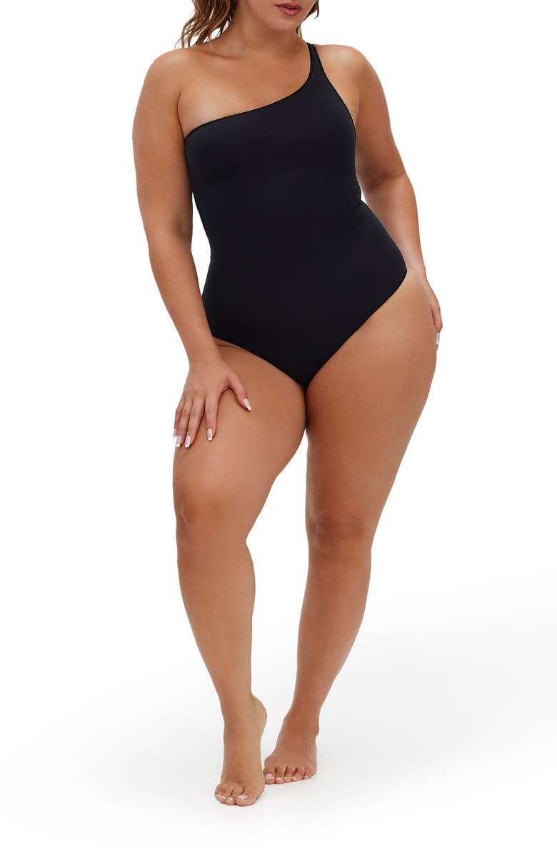 Noody Ultra-thin seamless forming one shoulder bodysuit, Main, color, Black