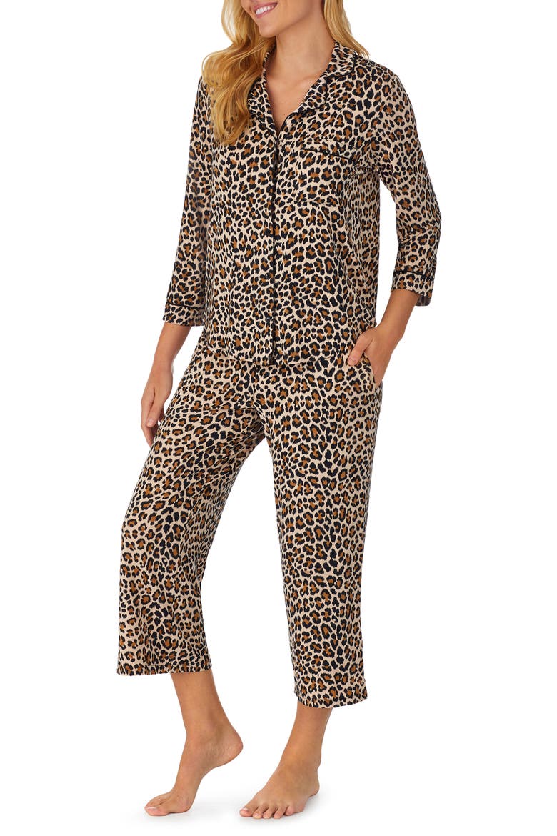 animal print jersey crop pajamas, Alternate, color, BROWN ANIMAL PRINT