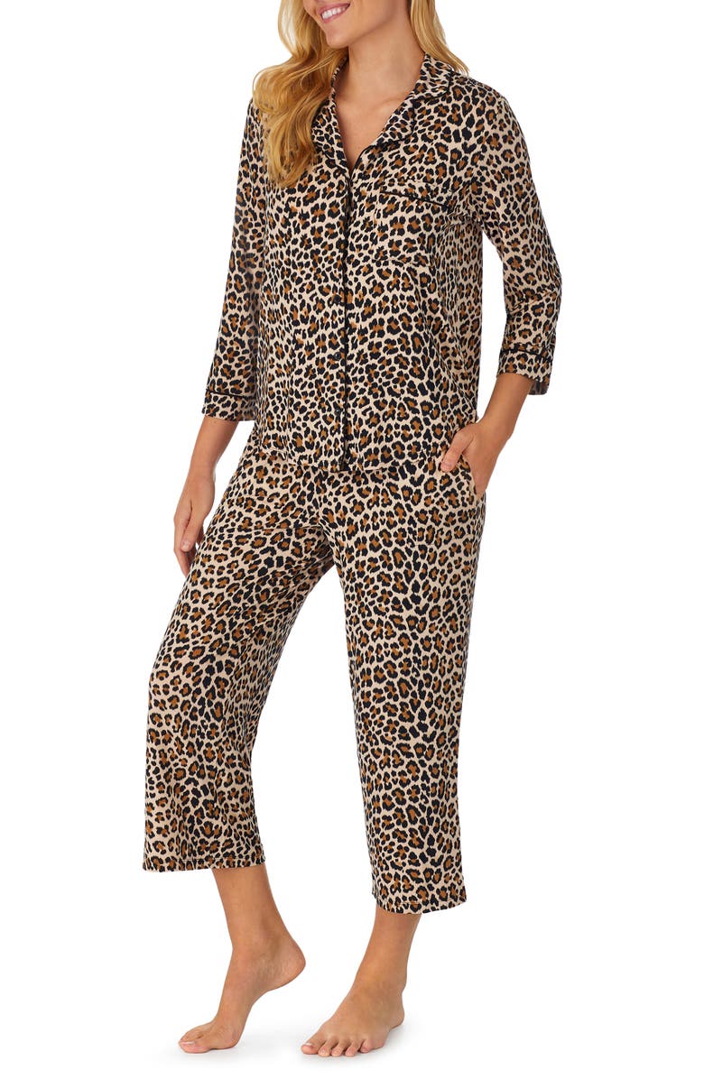 Kate Spade New York animal print jersey crop pajamas, Alternate, color, 