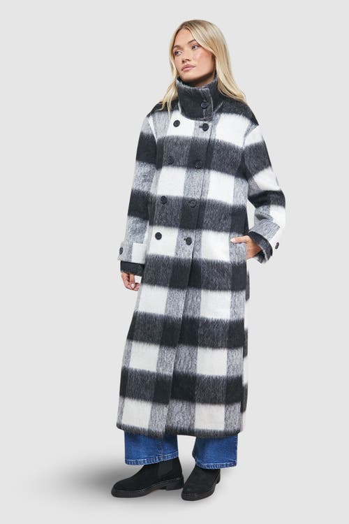 Oasis Brushed Check Funnel Neck Coat In Multi