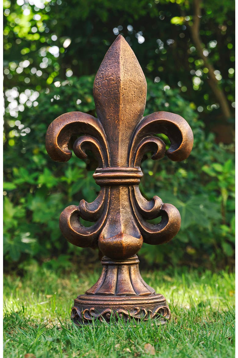 27.25"H MGO Standing Fleur De Lis French Holiness Garden Statue, Alternate, color, Brown