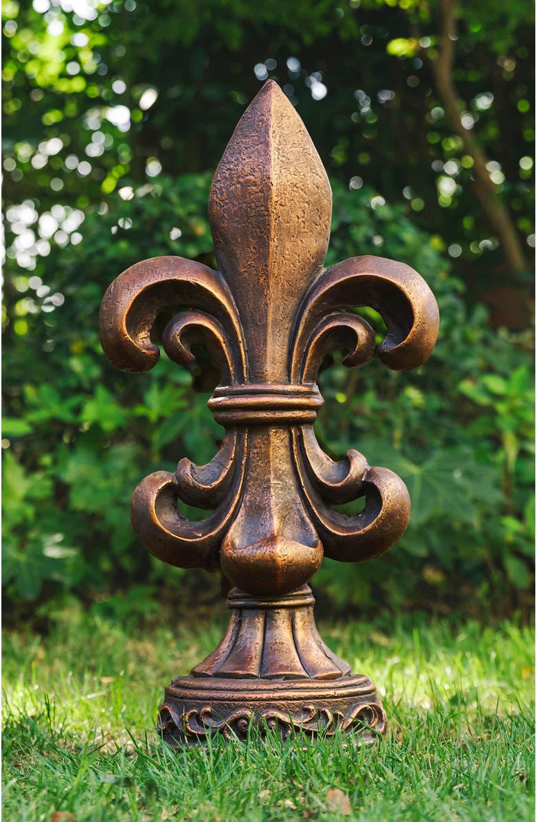 Glitzhome 27.25"H MGO Standing Fleur De Lis French Holiness Garden Statue, Alternate, color, Brown