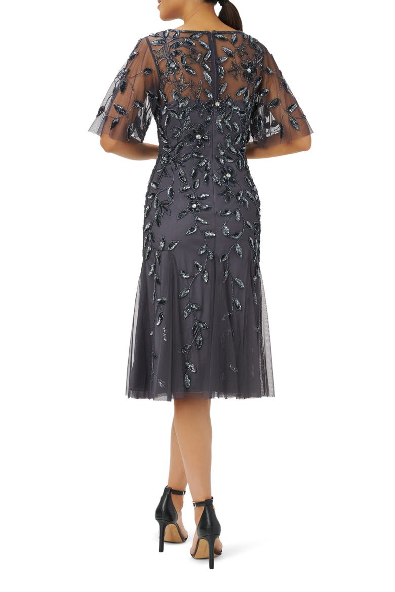 Beaded Mesh Cocktail Dress, Alternate, color, GUNMETAL