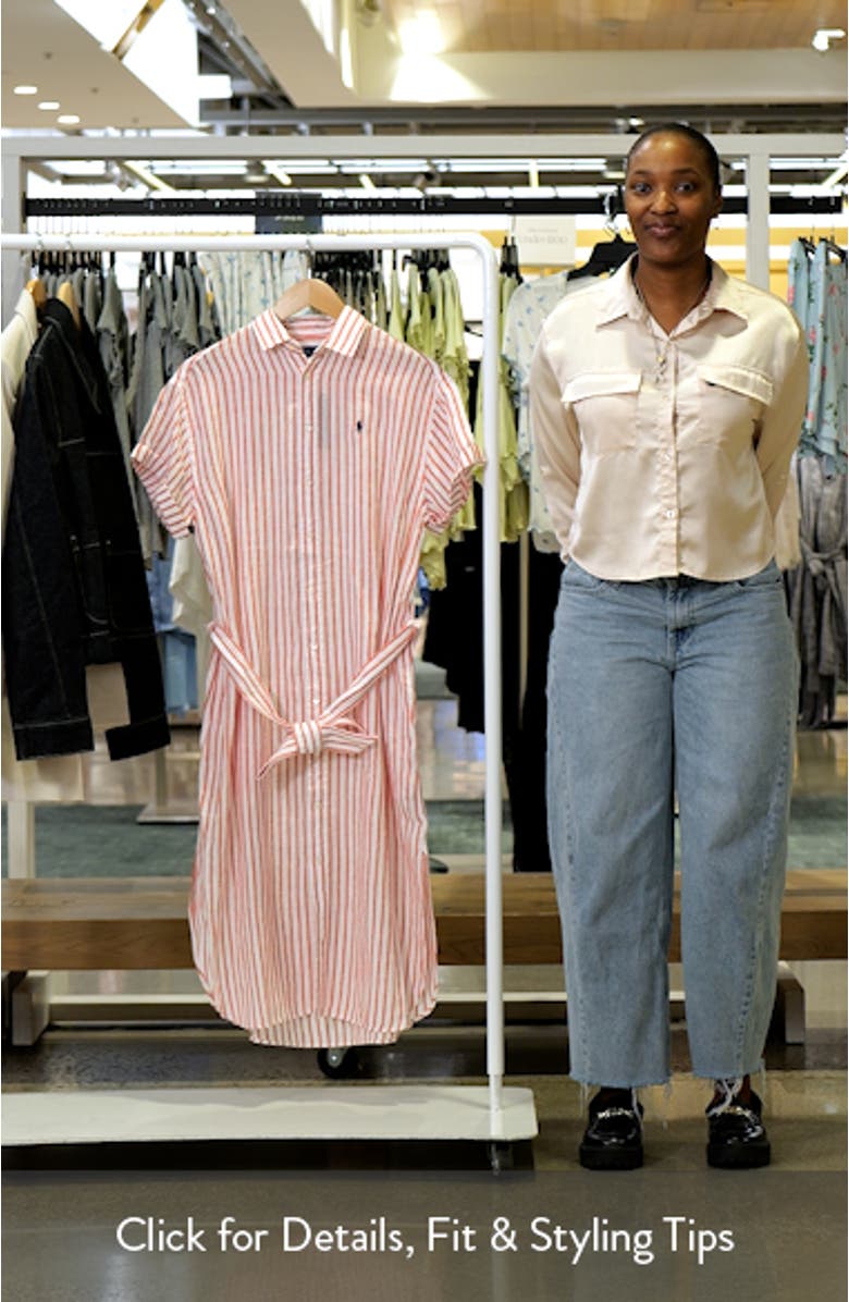 Stripe Short Sleeve Linen Shirtdress, sales video thumbnail