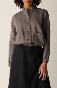 Eileen Fisher Band Collar Organic Linen Jacket
