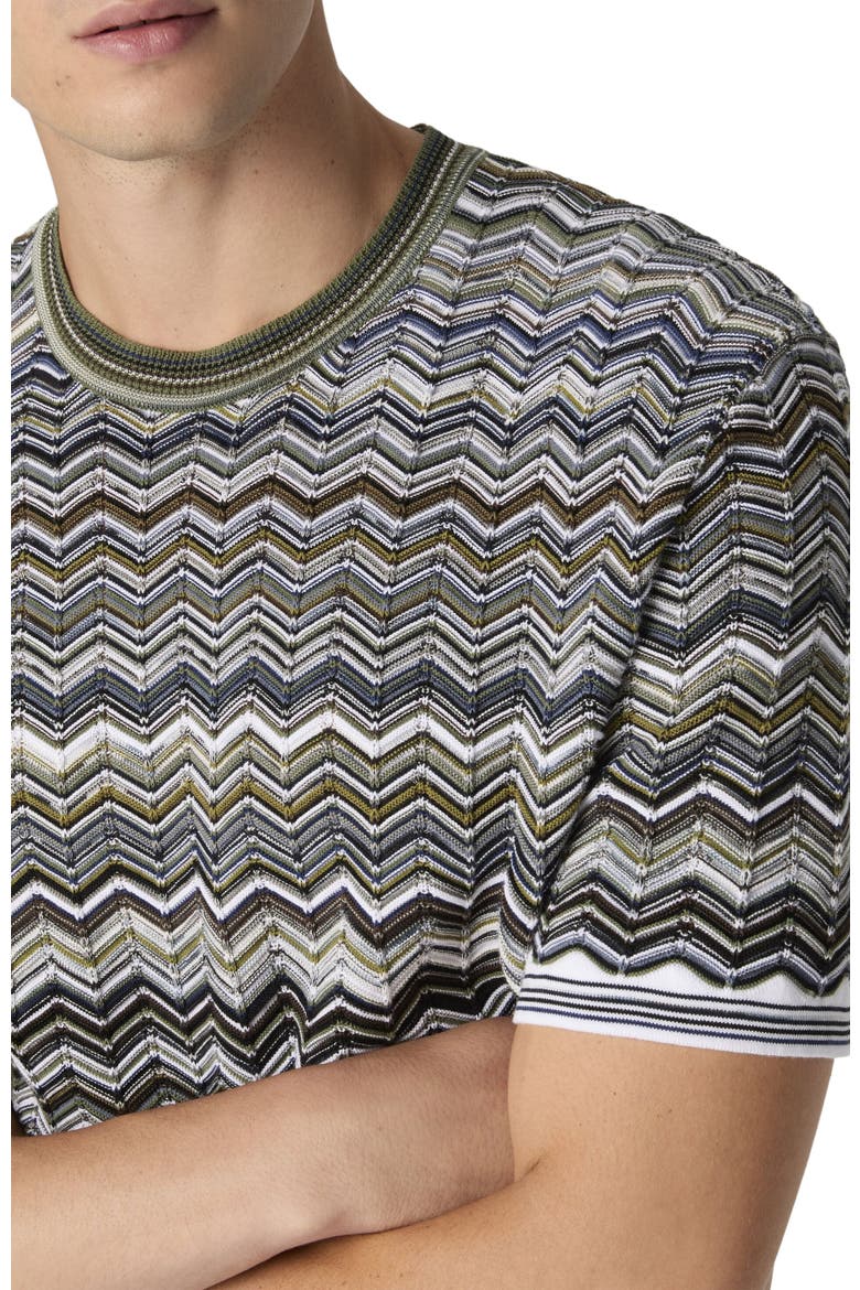 Cotton Knit T-shirt With Chevron Pattern, Alternate, color, Beige& Blue