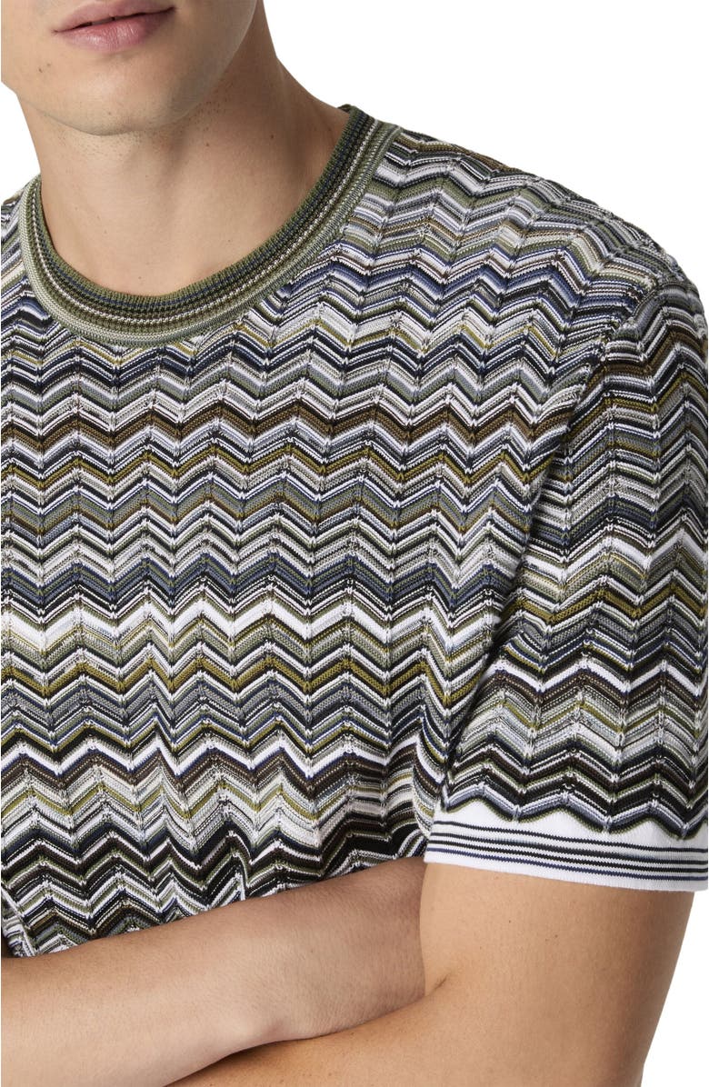 Missoni Cotton Knit T-shirt With Chevron Pattern, Alternate, color, Beige& Blue
