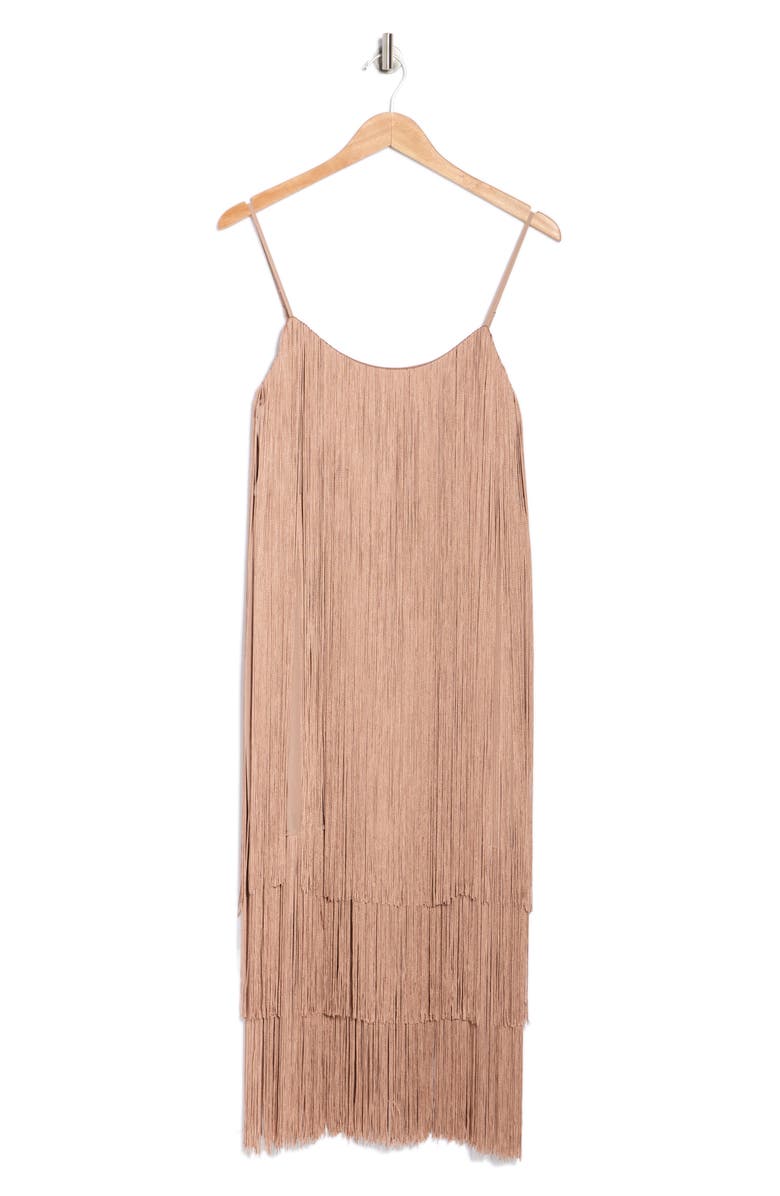 L'AGENCE Taylen Fringe Midi Dress, Main, color, Chanterelle