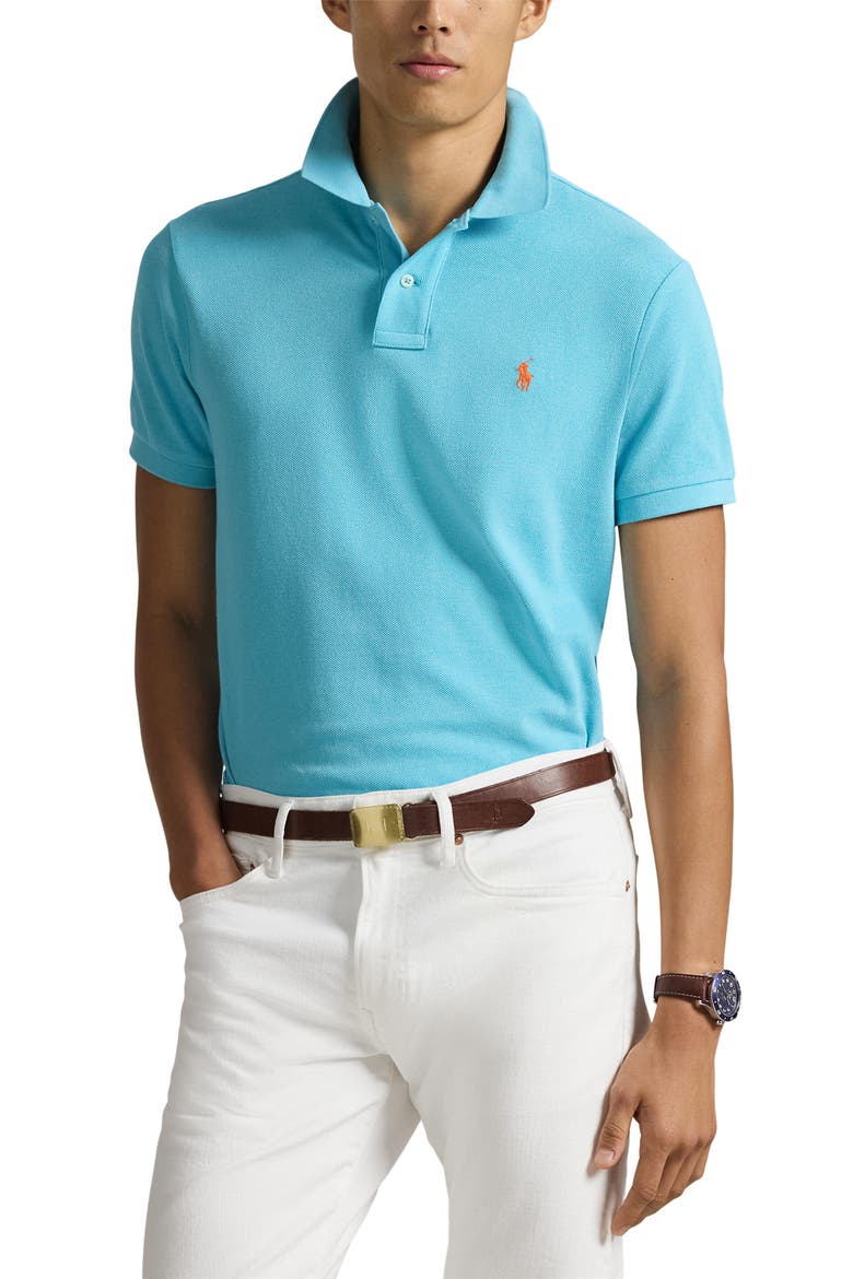 The Iconic Cotton Mesh Polo, Main, color, PERFECT TURQUOISE